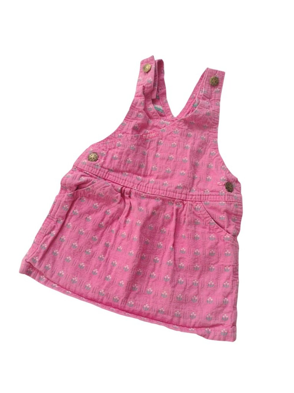 OshKosh B'gosh Vtg 90s Pink Jumper 24M Baby Toddler Cotton Floral Overall Dress